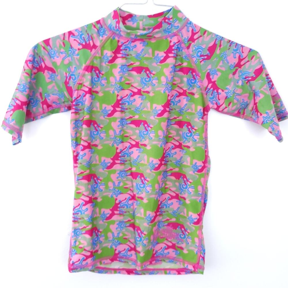UV Skinz Rash Guard Girls Size 10 UPF 50+, Pink, Green Swim Top Sun Protection